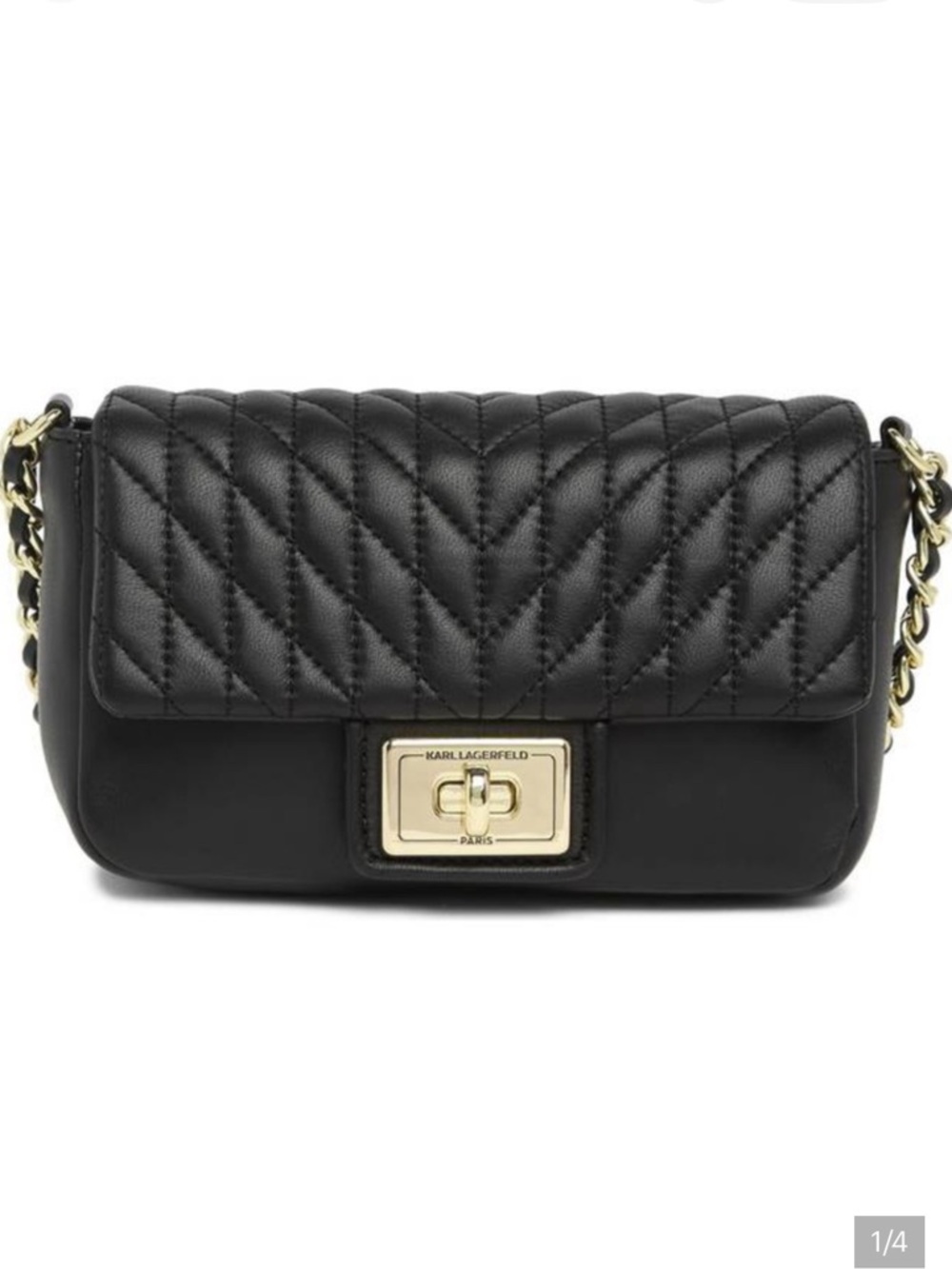 Karl Lagerfeld Black Quilted Mini Crossbody with Gold Hardware